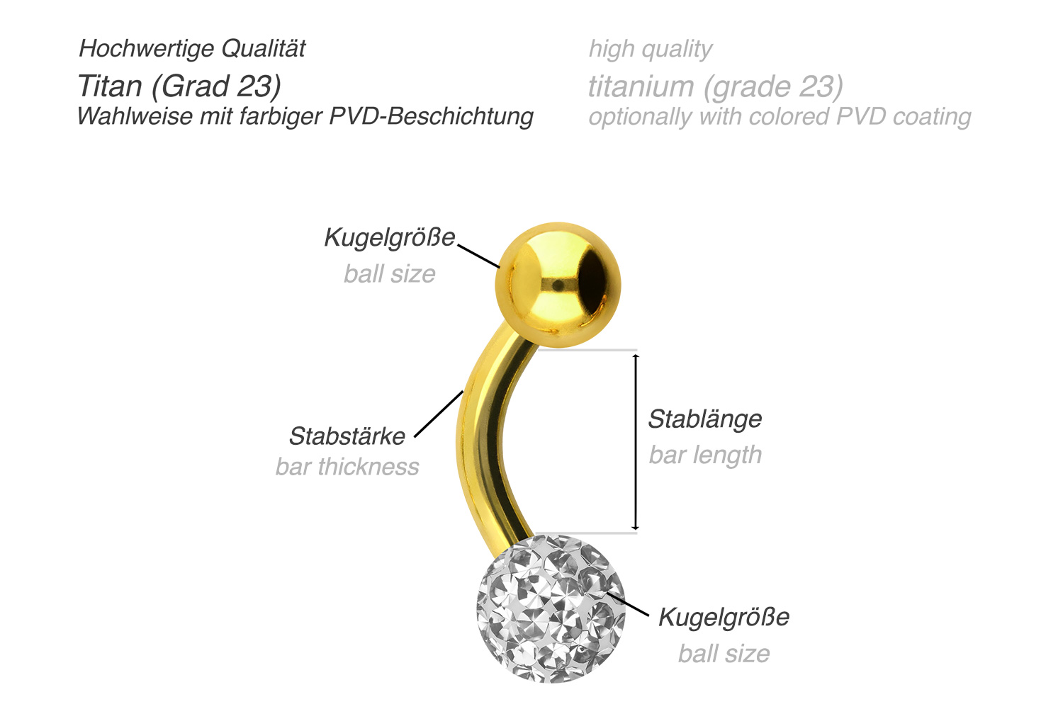 PIERCINGLINE 18K Gelbgold Mini Bananabell Mit 0,25 Ct. Diamant | Bauchnabelpiercing, 10 Mm Stab, VVS2